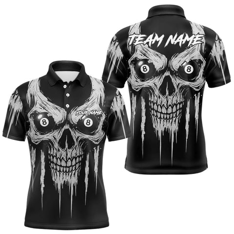Maxcorners White Black Grunge Skull Billiard Jersey For Men Custom 8 Ball Pool Billiard Shirt Polo & 1/4 Zip MT1810