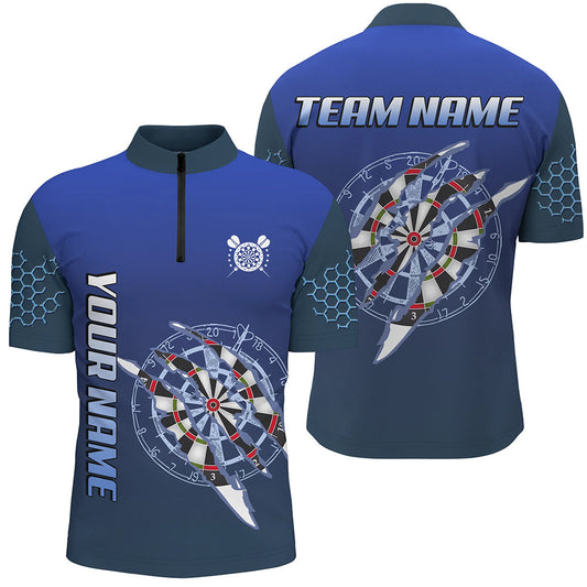 Maxcorners Personalized Blue Darts Tournament Polo & Quarter Zip Custom Dart Shirt For Men Dart Team Jerseys
