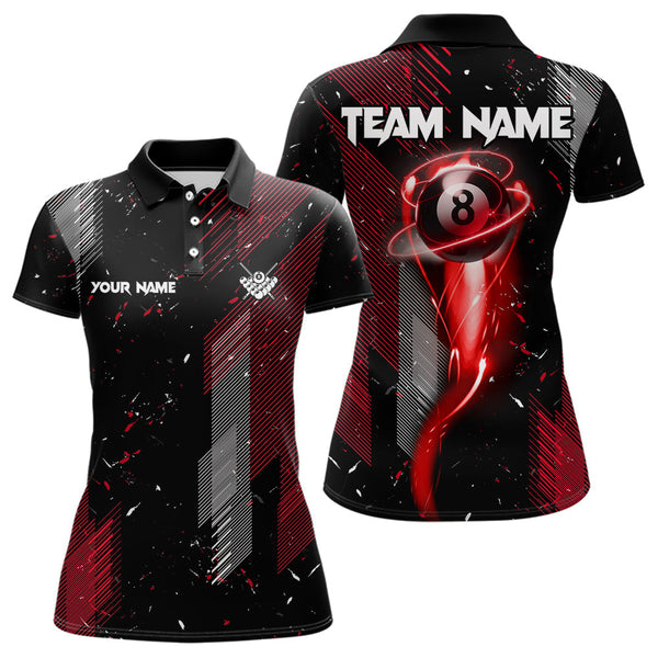 Maxcorners Grunge Black And Red 8 Ball Pool Lights Men'S Billiard Shirts Custom Billiard Jersey Polo & 1/4 Zip