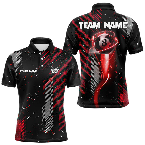 Maxcorners Grunge Black And Red 8 Ball Pool Lights Men'S Billiard Shirts Custom Billiard Jersey Polo & 1/4 Zip
