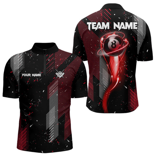 Maxcorners Grunge Black And Red 8 Ball Pool Lights Men'S Billiard Shirts Custom Billiard Jersey Polo & 1/4 Zip