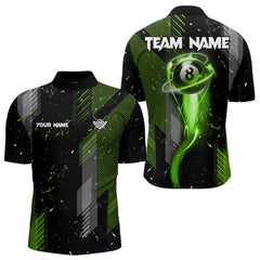 Maxcorners Grunge Black & Green 8 Ball Pool Lights Men'S Billiard Shirts Custom Billiard Jersey Polo & 1/4 Zip