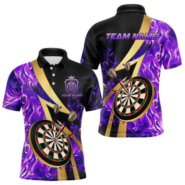 Maxcorners Personalized Purple And Gold Smoke Swirling Men Dart Shirts, Dart Team Shirts Custom Dart Jerseys