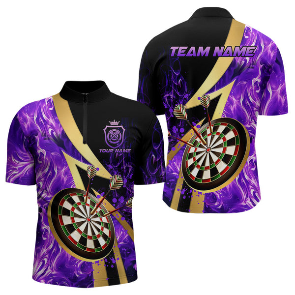 Maxcorners Personalized Purple And Gold Smoke Swirling Men Dart Shirts, Dart Team Shirts Custom Dart Jerseys