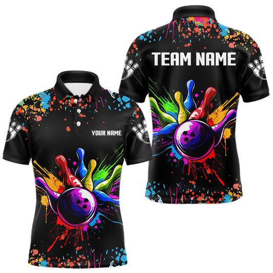 Maxcorners Colorful Funny Bowling Jersey For Men Custom Bowling Team Shirts Polo & 1/4 Zip, Bowling Gifts