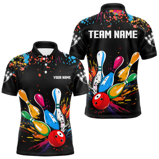 Maxcorners Funny Colorful Bowling Shirts For Men Custom Bowling Team Jersey Polo & 1/4 Zip, Bowling Gifts