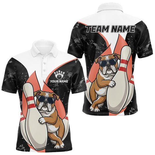 Maxcorners Personalized Funny Bulldog Bowling Shirts For Men Custom Bowling Team Jersey Polo & 1/4 Zip