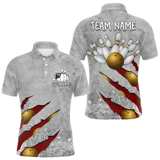 Maxcorners Custom Grunge Scratch Bowling Shirts For Men, Bowling League Team Jersey Polo & 1/4 Zip | Red LM2306