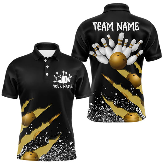 Maxcorners Custom Grunge Scratch Bowling Shirts For Men, Yellow Black Bowling League Team Jersey Polo, 1/4 Zip LM2306
