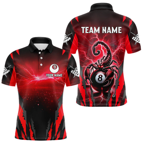 Maxcorners Personalized Thunder Lightning Scorpion Billiard Shirt For Men, 8 Ball Billiard Team Jerseys |Red MT2009