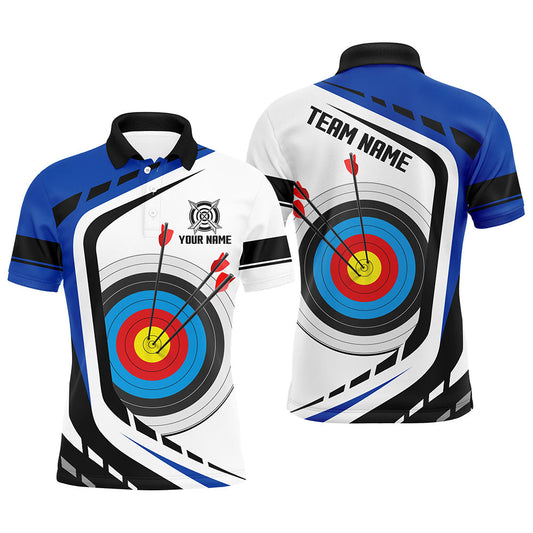 Maxcorners Personalized Archery Target White Blue Jersey Men Polo Shirts Custom Archery Outfit For Archer