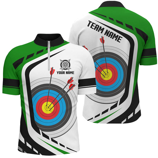 Maxcorners Personalized Archery Target White Green Jersey Men Polo Shirts Custom Archery Outfit For Archer