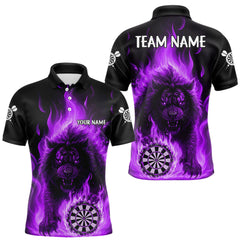 Maxcorners Purple Flaming Lion Darts Shirts For Men Custom Fire Darts League Jersey Team Polo & 1/4 Zip LM2011