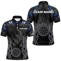 Maxcorners Personalized Darts Tournament Jerseys For Men Custom Dartboard Fire Flame Darts Shirts |Blue