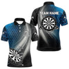 Maxcorners Custom Men's Dart Shirt â€“ Black Blue Hexagon Design Darts Team Jersey | Polo & Quarter Zip Uniform LM1625