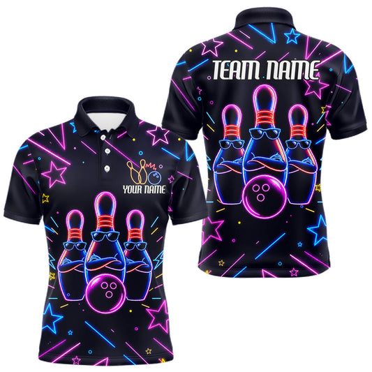 Maxcorners Purple Funny Neon Bowling Shirt For Men, Custom Bowling Team Jersey Polo & 1/4 Zip, Bowling Gifts LM2306