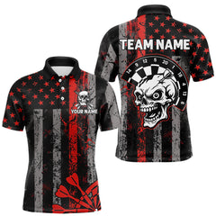 Maxcorners Personalized Red Grunge US Flag Skull Darts Shirt For Men Custom Patriotic Darts Team Jersey TU2309