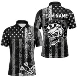 Maxcorners Personalized White Black Grunge US Flag Skull Darts Shirt For Men Custom Patriotic Darts Jersey TU2309