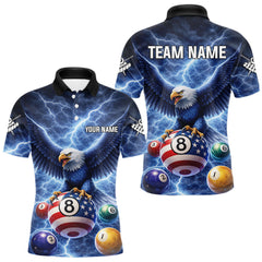 Maxcorners Blue 8 Ball US Flag Thunder Lightning Eagle Billiard Shirt For Men Custom Pool Team Jersey LM2901