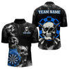 Maxcorners Personalized Blue Darts Smoke Skull Men Dart Shirt Custom Dart Board Fire Flame Dart Team Jersey