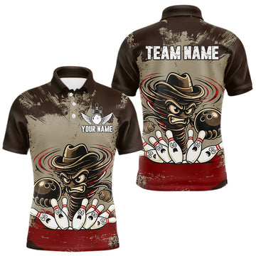 Maxcorners Funny Tornado Grunge Bowling Shirt For Men Custom Bowling Team Jersey Polo & Quarter Zip Shirts