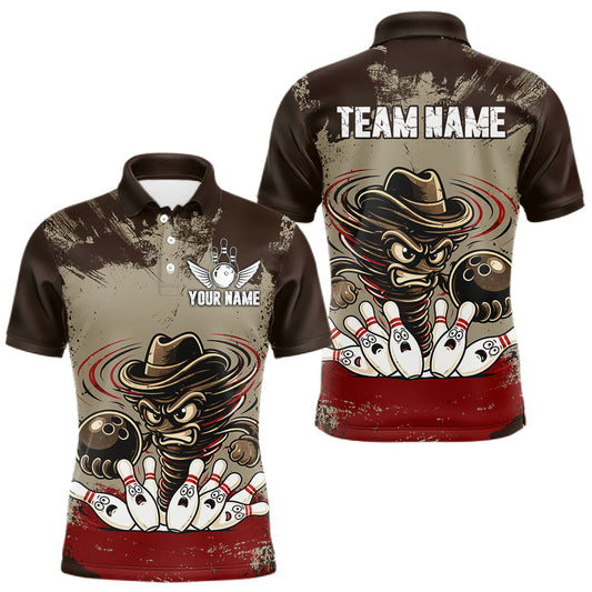 Maxcorners Funny Tornado Grunge Bowling Shirt For Men Custom Bowling Team Jersey Polo & Quarter Zip Shirts