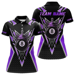 Maxcorners Customized 8 Ball Pool Crown Women Billiard Shirt, Black And Purple Billiard Team Shirt, Pool Jersey