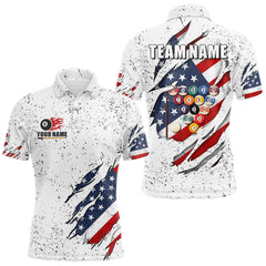 Maxcorners Billiards Balls US Flag White Grunge Custom Name Billiard Polo Shirts For Men, 8 Ball Pool Jerseys