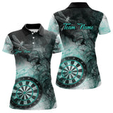 Maxcorners Black Turquoise Smoke Dart Shirts For Men Custom Dart Jersey Polo & 1/4 Zip