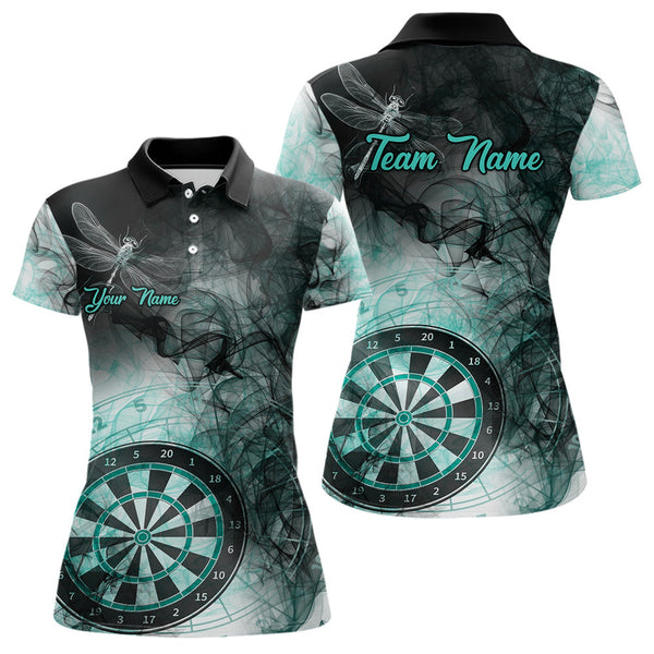Maxcorners Black Turquoise Smoke Dart Shirts For Men Custom Dart Jersey Polo & 1/4 Zip