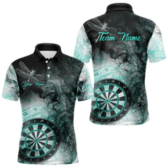 Maxcorners Black Turquoise Smoke Dart Shirts For Men Custom Dart Jersey Polo & 1/4 Zip