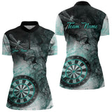 Maxcorners Black Turquoise Smoke Dart Shirts For Men Custom Dart Jersey Polo & 1/4 Zip