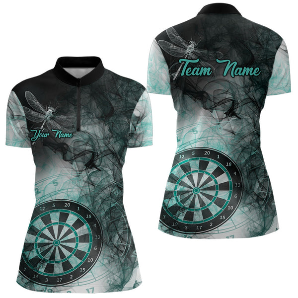 Maxcorners Black Turquoise Smoke Dart Shirts For Men Custom Dart Jersey Polo & 1/4 Zip