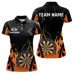 Maxcorners Black And Orange Flame Dart Shirt For Men Custom Dart Jersey Polo & 1/4 Zip