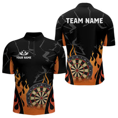 Maxcorners Black And Orange Flame Dart Shirt For Men Custom Dart Jersey Polo & 1/4 Zip