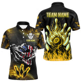 Maxcorners Yellow Flaming American Flag Skull Bowling Shirt For Men Custom Fire Bowling Team Jersey LM2408