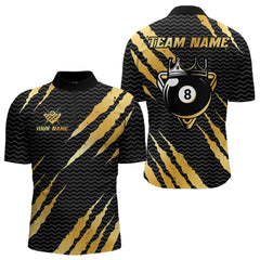 Maxcorners Black And Gold Scratch Billiard Shirts For Men Custom 8 Ball Crown Pool Team Jersey Polo & 1/4 Zip LM1625