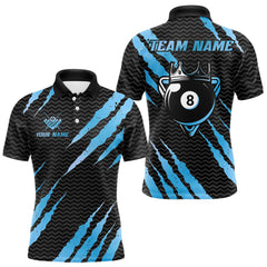 Maxcorners Black And Blue Scratch Billiard Shirts For Men Custom 8 Ball Crown Pool Team Jersey Polo & 1/4 Zip LM1625
