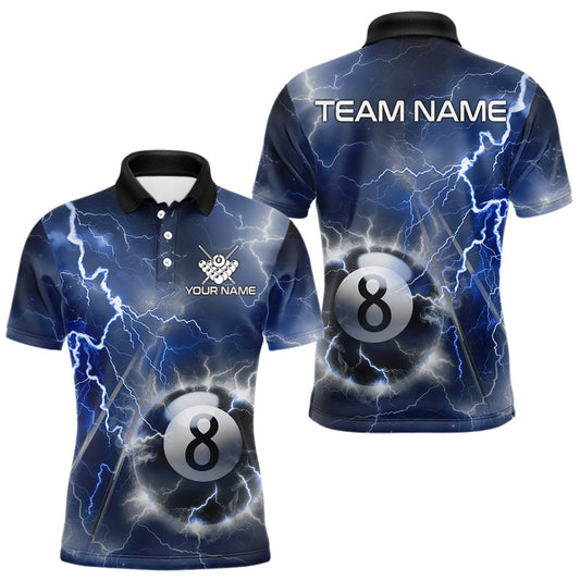 Maxcorners Personalized Blue Thunder Lightning 8 Ball Billiard Shirt For Men Custom Pool Team Jerseys LM2707