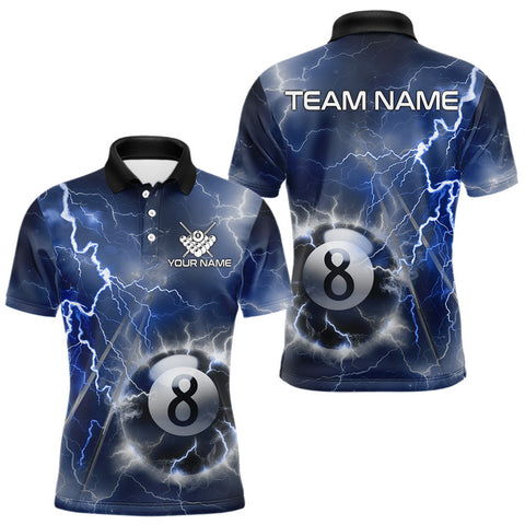 Maxcorners Personalized Blue Thunder Lightning 8 Ball Billiard Shirt For Men Custom Pool Team Jerseys LM0910