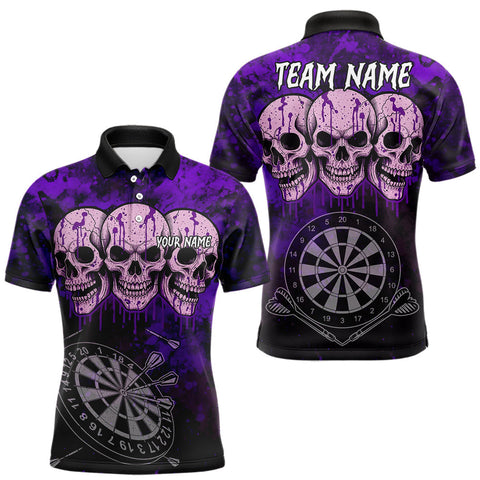 Maxcorners Black And Purple Grunge Skull Mens Dart Shirts Custom Dart Jerseys Team Polo & Quarter Zip MT2510