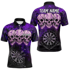 Maxcorners Black And Purple Grunge Skull Mens Dart Shirts Custom Dart Jerseys Team Polo & Quarter Zip MT2510