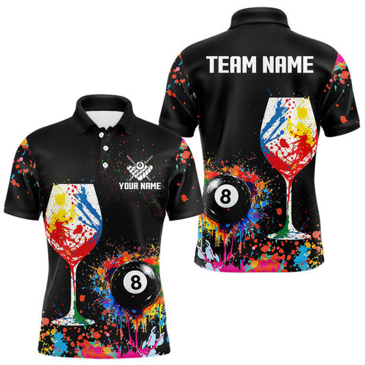 Maxcorners Personalized Colorful Splash 8 Ball Billiard Shirts For Men, Funny Wine Glass Custom Pool Jerseys LM1625
