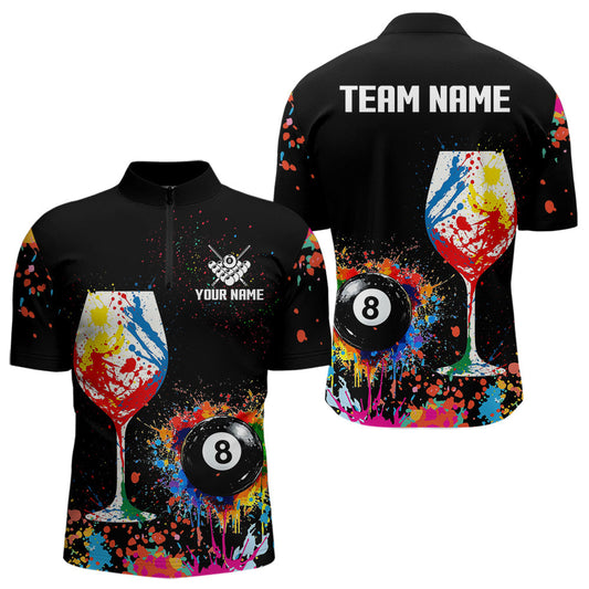 Maxcorners Personalized Colorful Splash 8 Ball Billiard Shirts For Men, Funny Wine Glass Custom Pool Jerseys LM1625