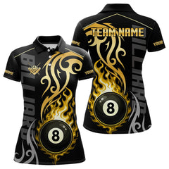 Maxcorners Black And Gold Tribal Flame 8 Ball Pool Billiards Shirts For Men Custom Pool Team Jerseys LM1625