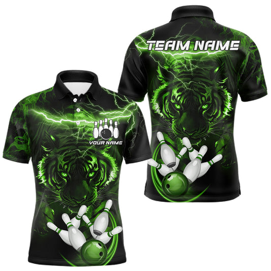 Maxcorners Green Thunder Lightning Tiger Bowling Shirts For Men Custom Bowling Team Jersey Polo & Quarter Zip LM2806