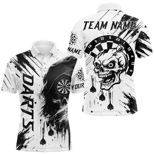 Maxcorners Personalized White Black Grunge Skull Darts Shirt For Men Custom Funny Darts Team Jersey Outfit LM1903