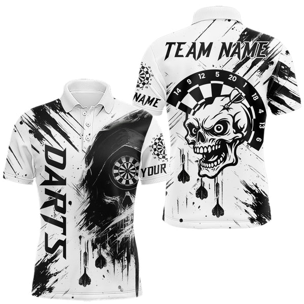 Maxcorners Personalized White Black Grunge Skull Darts Shirt For Men Custom Funny Darts Team Jersey Outfit TU3009