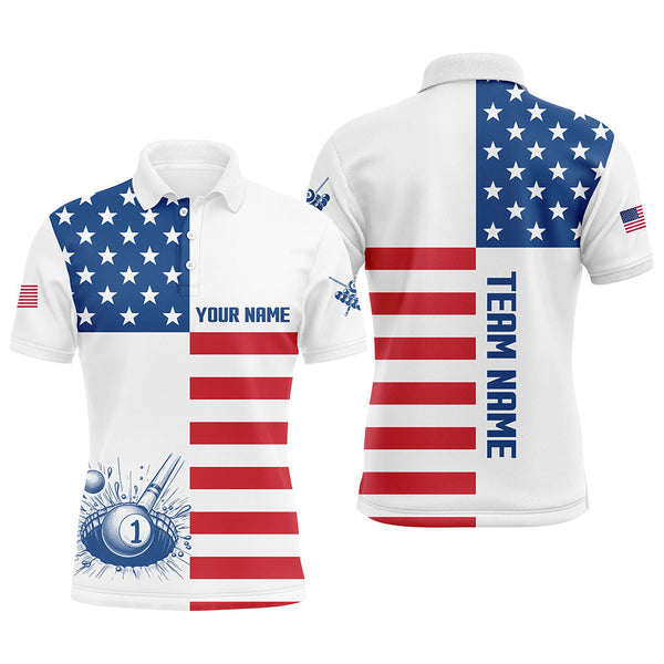 Maxcorners Personalized American Flag Billiard Polo Shirts Custom Name Patriotic Pool Player Shirts For Men LM154