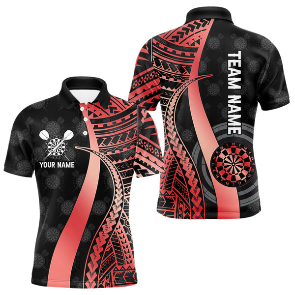 Maxcorners Personalized Black And Red Tribal Dart Shirts For Men Custom Darts Jersey Team Polo & 1/4 Zip LM0210